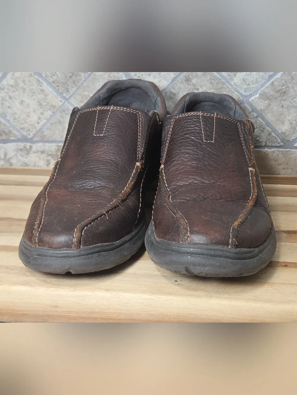Clarks Men’s Brown Leather Slip-On Casual Loafers 10 M